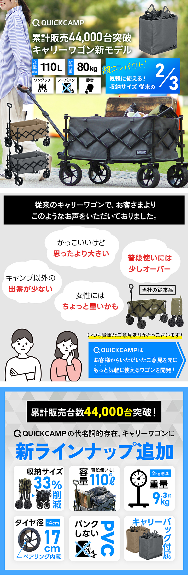 クイックキャンプ キャリーワゴン スリム コンパクト 普段使い 公園 ピクニック