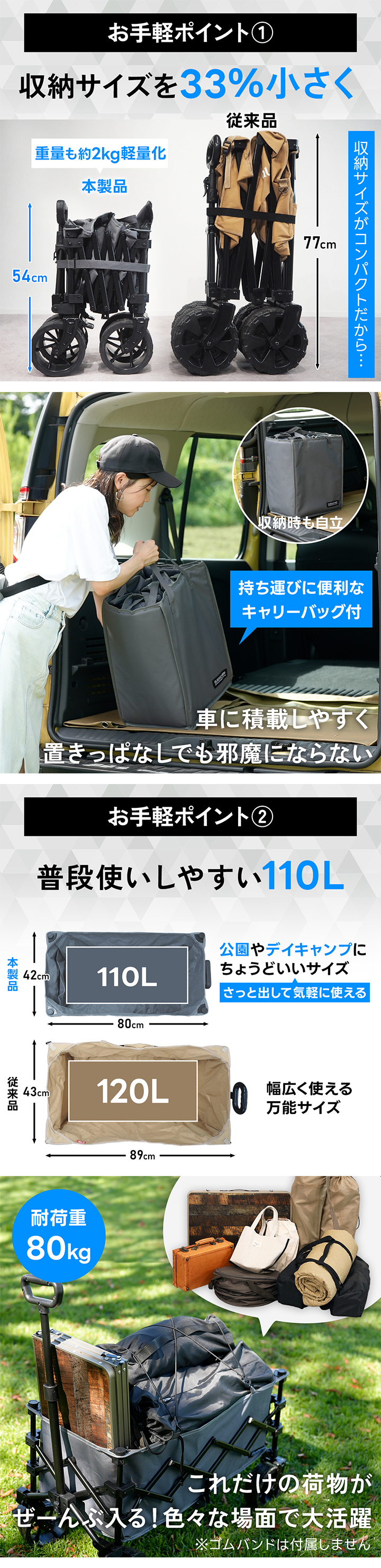 クイックキャンプ キャリーワゴン スリム コンパクト 普段使い 公園 ピクニック