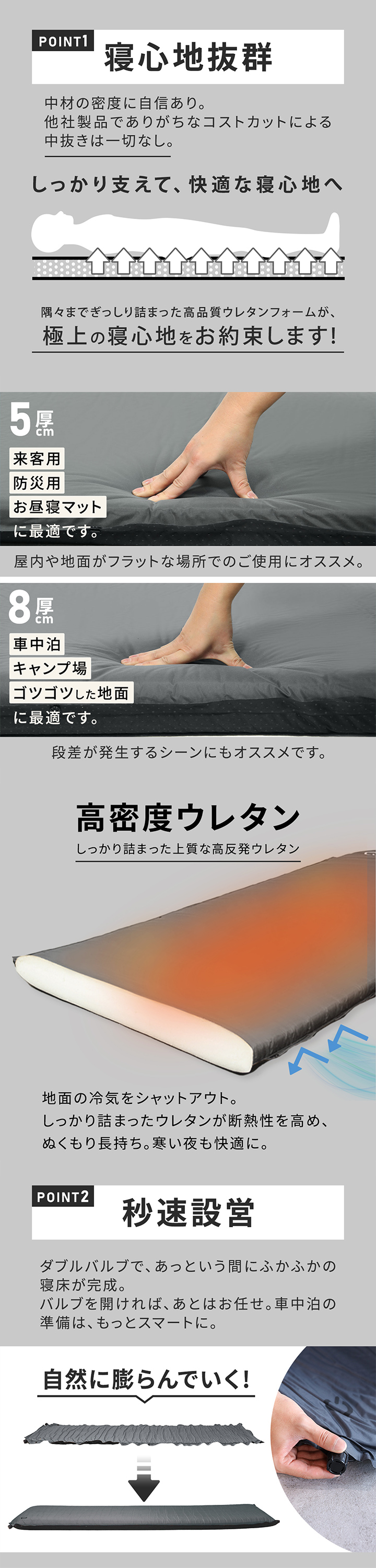 クイックキャンプ QUICKCAMP 車中泊マットセミダブル5cm
