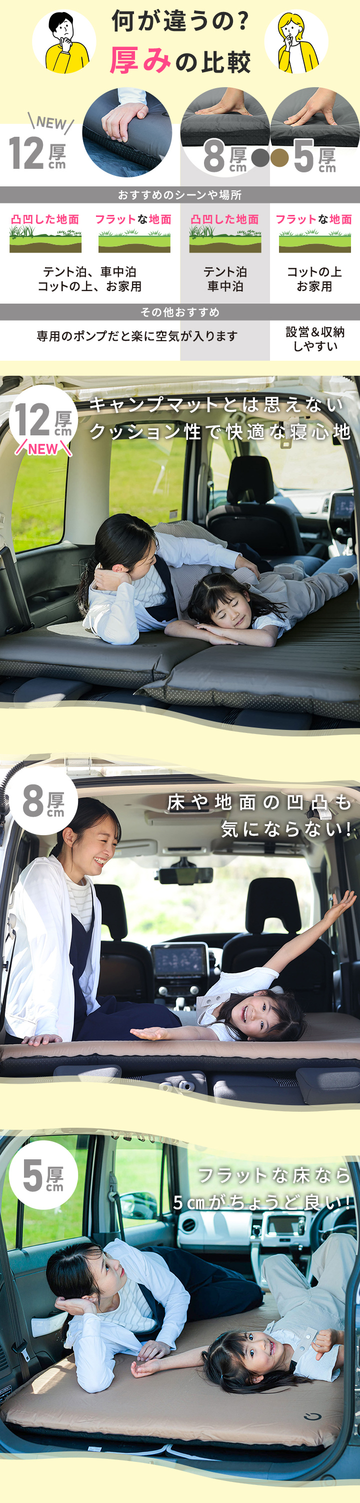 クイックキャンプ QUICKCAMP 車中泊マット 12cm シングル