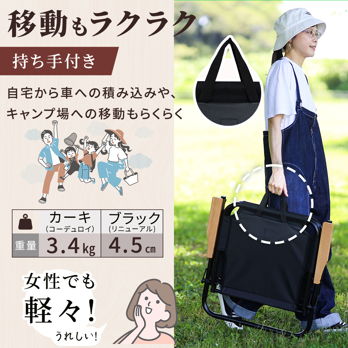 折りたたみ 一人掛け ローチェア コーデュロイ コーデュロイカーキ QC
