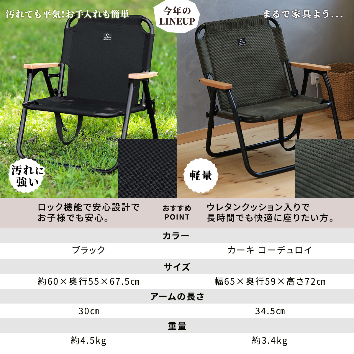 折りたたみ 一人掛け ローチェア コーデュロイ コーデュロイカーキ QC