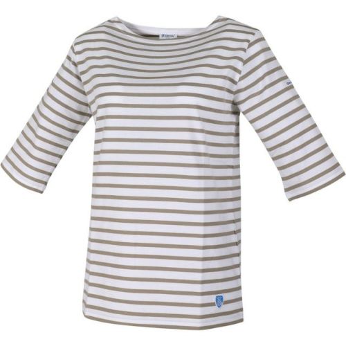 ボートネック5分袖Tシャツ レディース Ｔシャツ ホワイト×ベージュ #OR-C0136 BFJ WHITE×BEIGE