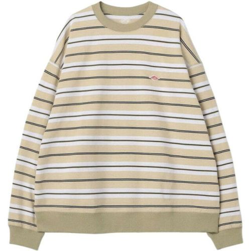 コットンポリエステル スウェットボーダーTシャツ メンズ 長袖Tシャツ ベージュ×ホワイト #DT-C0204 TCB