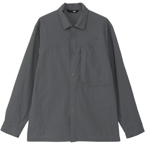美品 THE NORTH FACE ノースフェイス NR12401 ハイカーズシャツヒューズボックスグレーサイズM ナイロン 長袖 裾スリット アウトドア ハイカーズシャツ Hikers' Shirt メンズ 長袖シャツ ヒューズ