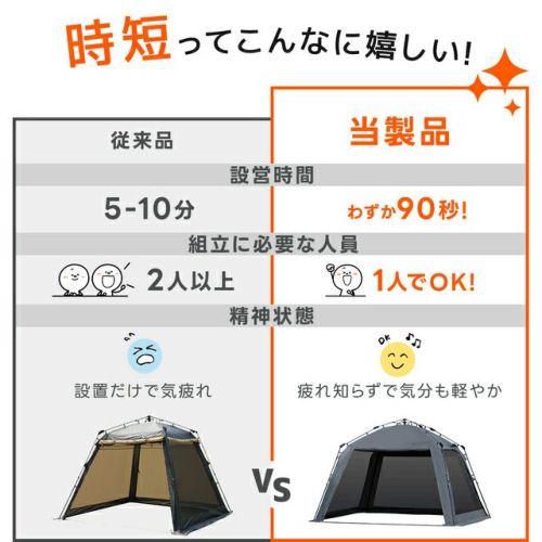クイックキャンプ　QC-ST300R スクリーンタープ 3m ワンタッチ グレー/ブラックコーティング