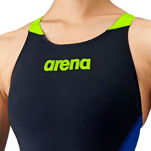 ハーフスパッツオープンバック レディース 競泳水着 ネイビー×ブルー